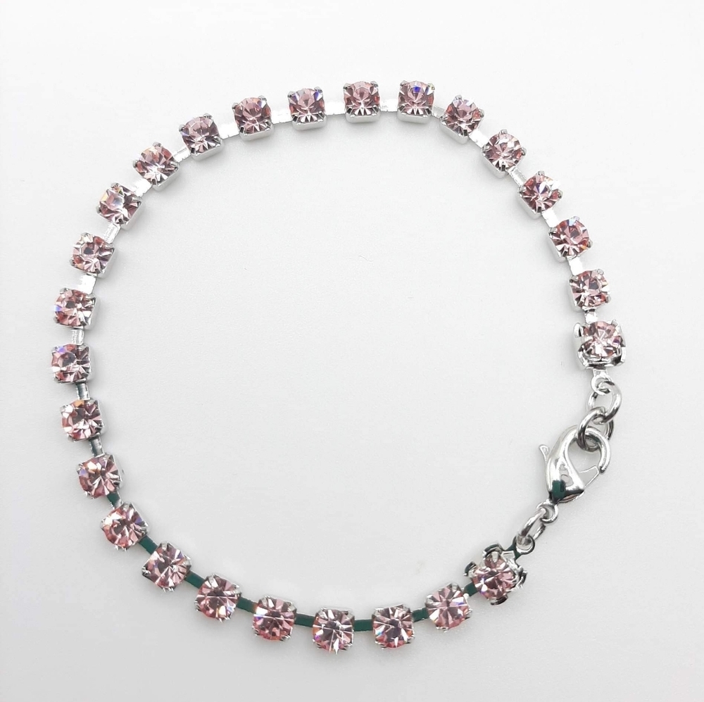 Pink Tennis Bracelet made with Swarovski Crystals New - Picture 2 of 2